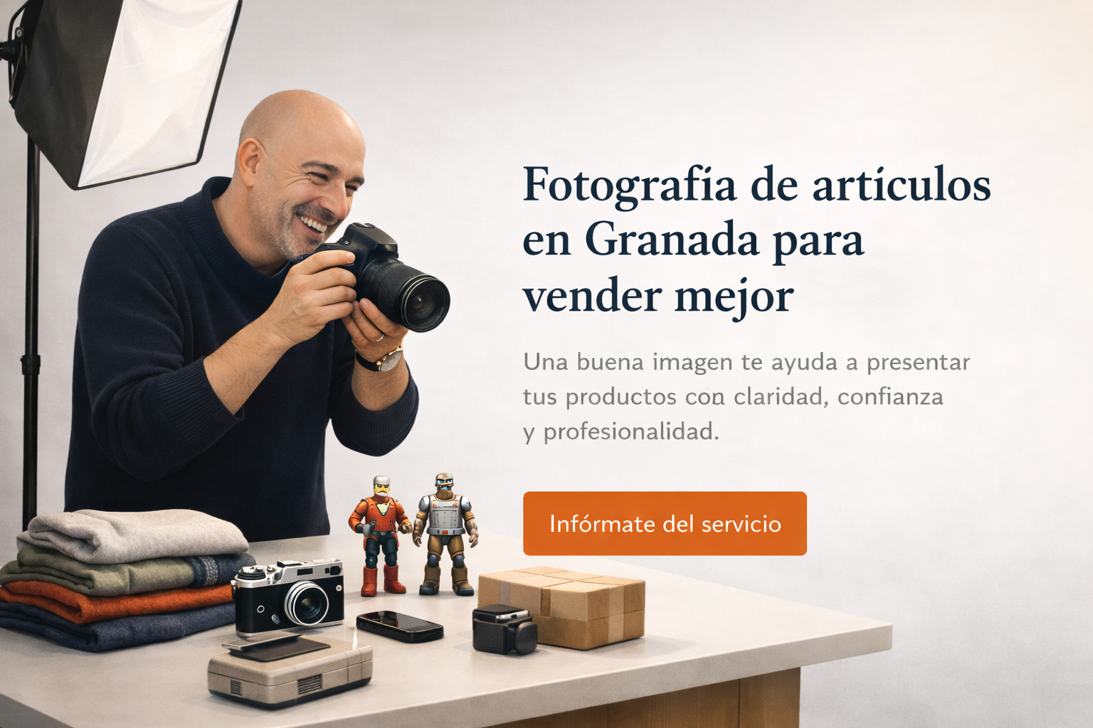 Fotografía de artículos en Granada en un estudio profesional para vender productos de segunda mano con una imagen más clara y atractiva